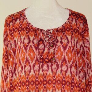 Faded Glory Multi-Color Long Sleeve Pullover Top & Front Tie Size XL 16-18 C1128